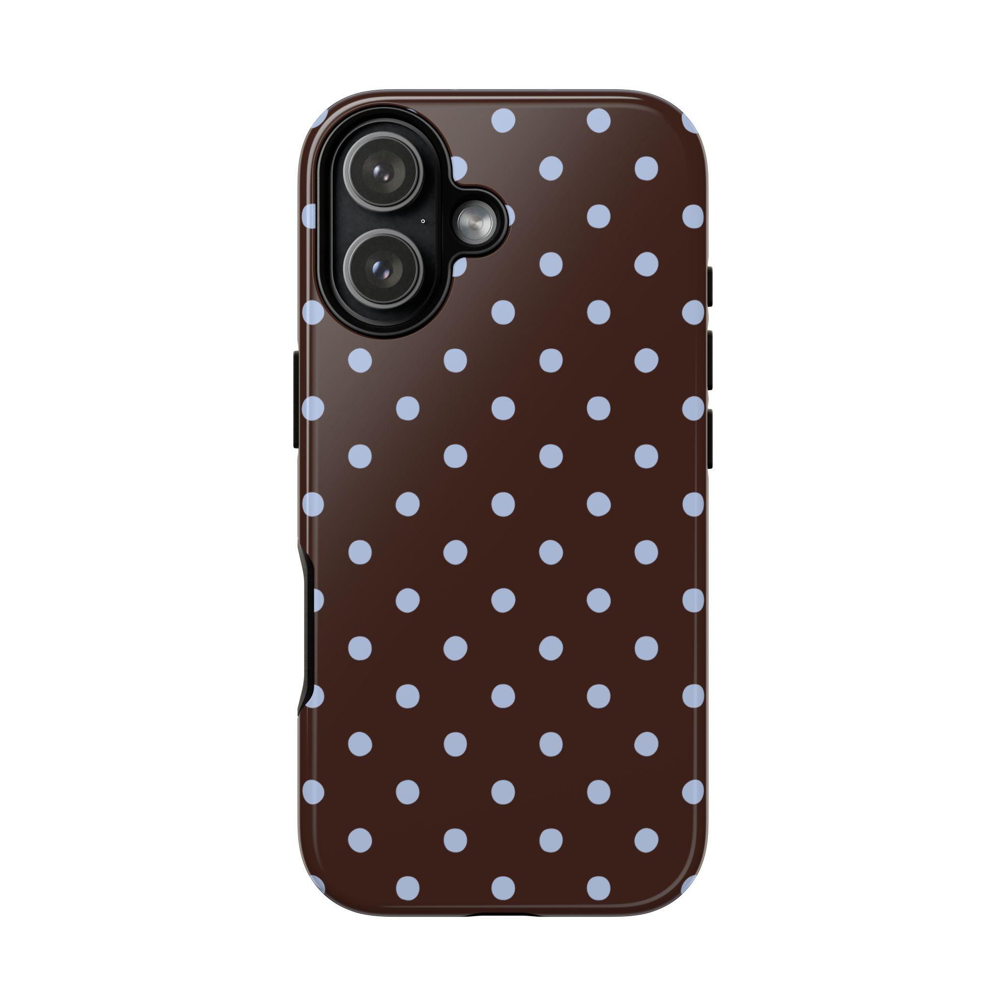 Brown Blue Polka Dot Phone Case for iPhone 17 16 15 14 13 12 11