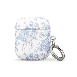 Coque pour portable bleue à fleurs, bleue en toile de Jouy, pour AirPods