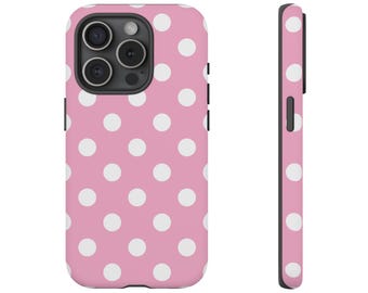 Pink White Polka Dot Phone Case for iPhone 16 15 14 13 12 11 Samsung Galaxy Google pixel