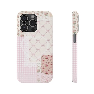 Coquette Cottagecore Phone Case Gingham Pink Lace Quilt Patchwork Slim Phone Case for iPhone  7 8 Plus XR Xs Max 11 12 13 14 15 Pro Max Mini