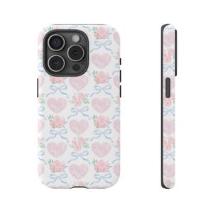 Etui na telefon z kokardą w kształcie serca Etui na telefon w stylu preppy Wytrzymałe etui na telefon iPhone 17 16 15 14 13 12 11 Samsung Galaxy Google Pixel