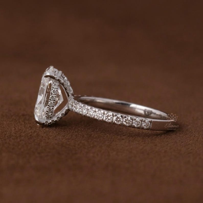 Oval Lab-grown Diamond Engagement Ring, Hidden Halo, Pavé Band, IGI ...