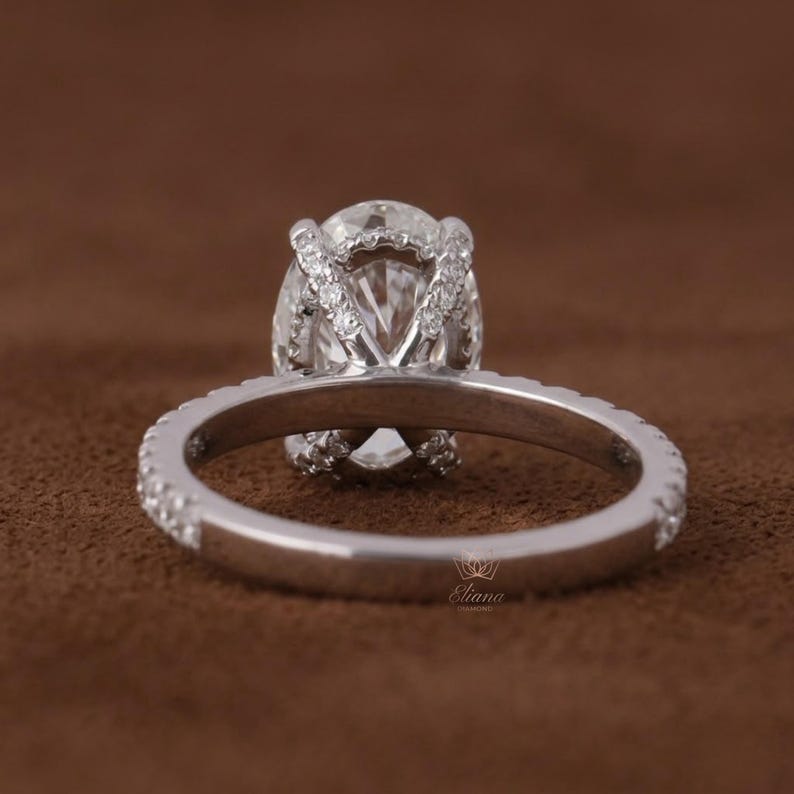 Oval Lab-grown Diamond Engagement Ring, Hidden Halo, Pavé Band, IGI ...