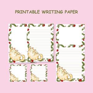 Kawaii Katze Briefpapier liniert, Notizpapier - Orange Tabby druckbar für Kinder, A4, US Letter, quadratisch, süßes druckbares Briefpapier