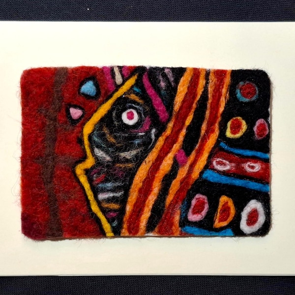 Guna Indians, Panama. Mola design - needlefelt art - on a blank greetings card (7"x5") ready to frame. 1st Class Postage option at checkout.