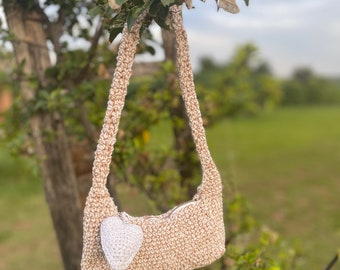 Big Heart Mini Bag / Crochet Bag, Mini Crochet Bag, Handmade Bag, Heart Shaped Keychain Bag