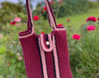 Sac au crochet Wild Berry / Sac bordeaux, Sac fait main, Sac au crochet, Sac fourre-tout Bouton Close