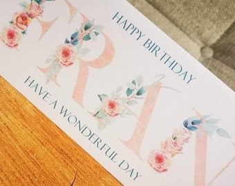 Personalised Pink Flowers Birthday Card, Friend birthday card, Mum birthday card, Female birthday card, pretty, floral, pink, flowers