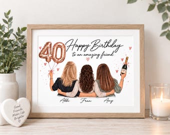 Personalised Best Friend Print A4 | Custom Friendship Gift | Bestie Birthday Print | Friends Illustration | Personalised Names & Appearance