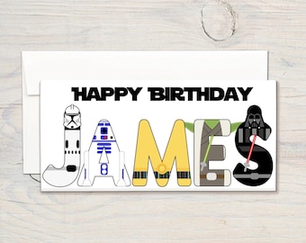 Personalised Star Space Wars Birthday Card, Star Space Wars Birthday Card for him, Star Space Wars Birthday Card for her, Galaxy Star Space