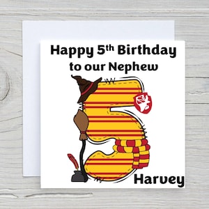 Personalised Harry Wizard Potter Birthday card, Harry Wizarding Potter Number Age Birthday Card, Harry Magic Potter Initital Birthday Card