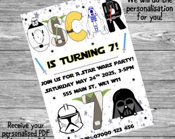 Star Wars party invitation, Star Wars birthday invite, Star Wars theme, Star Wars birthday, Personalised Star Wars Invitation
