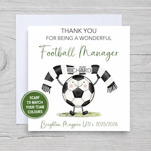 Personalised Football Manager Coach Team Thank You Card Team Scarf, Thank You Manager, Thank You Coach