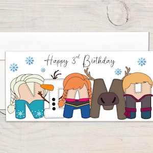 Personalised Frozen Ice Birthday Card, Frozen Water Birthday Card, Ice Princess Birthday Card, Snowman, Snowflakes, Girls birthday Card