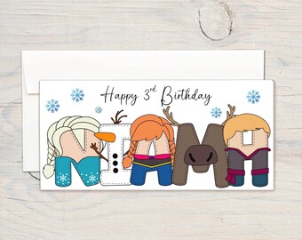 Personalised Frozen Ice Birthday Card, Frozen Water Birthday Card, Ice Princess Birthday Card, Snowman, Snowflakes, Girls birthday Card