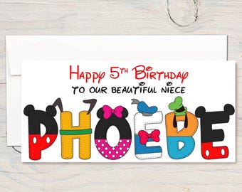 Personalised Mickey Minnie Birthday Card, Mickey card for boys, Minnie card for girls, Goofy Pluto Donald birthday card, Mickey birthday