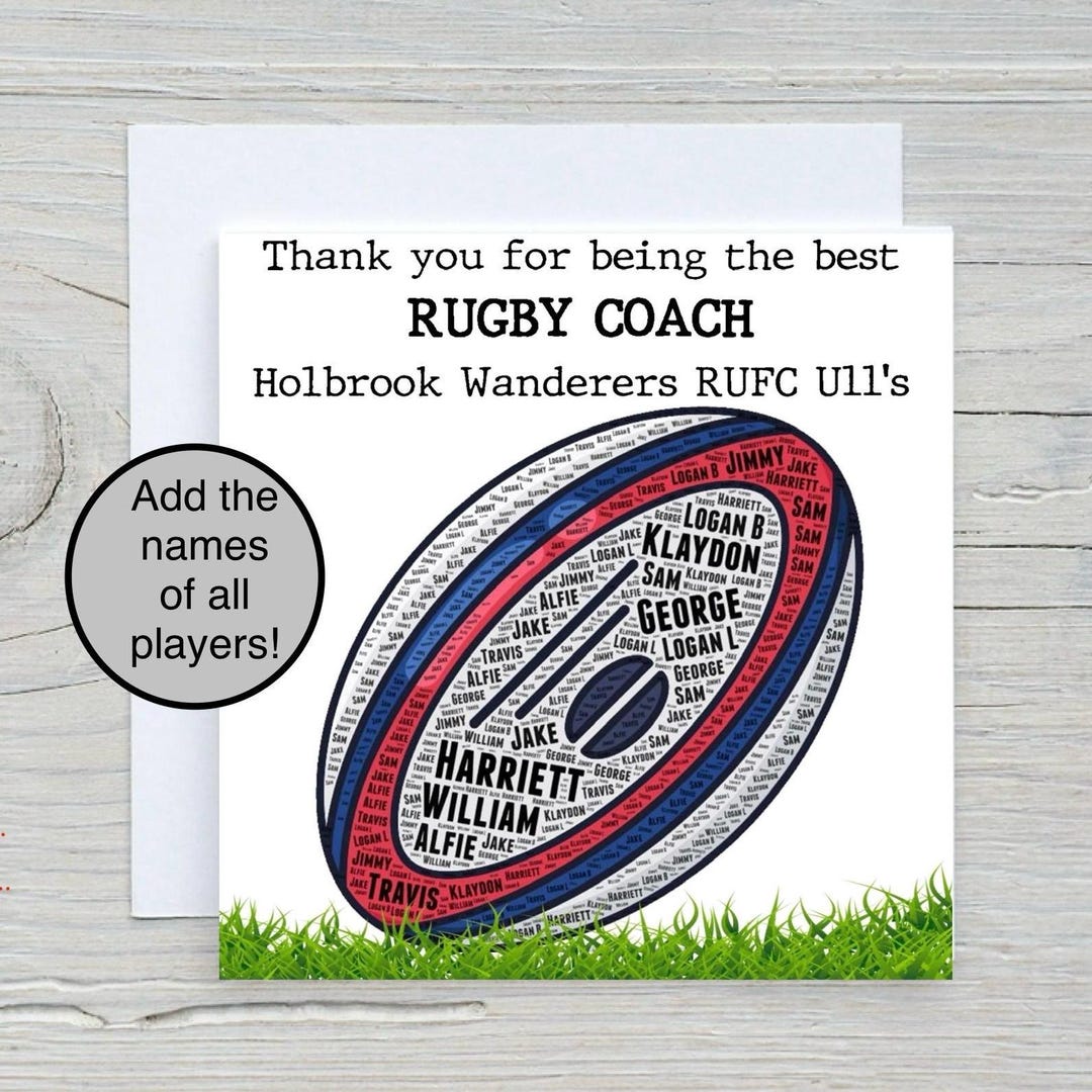 Thanks Coach Rugby Personalised Rugby Manager Coach Team Thank You Card RUFC - Etsy UK