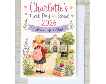 Personalised First Day at School Card | Custom School Uniform & Hairstyle | Boy or Girl | A5 Keepsake Card | Back to School Gift
