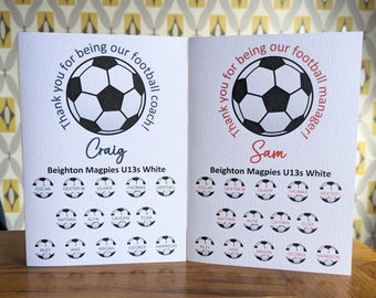 Personalised Football Coach Football Manager Thank You Card, name of players, Thank you football