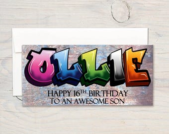 Personalised Graffiti Birthday Card, graffiti artist, grafitti birthday card, graffiti name card, son grandson birthday, teenager card