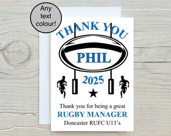 Thanks Coach Rugby RUGBY COACH CARD - Personalised - Thank You Card - Etsy UK