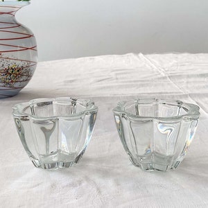 Vintage Mid century 70s flower shaped clear glass candle holder votive