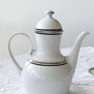 Vintage mid century 60s Eschenbach Bavaria Silver & Brown trim porcelain teapot