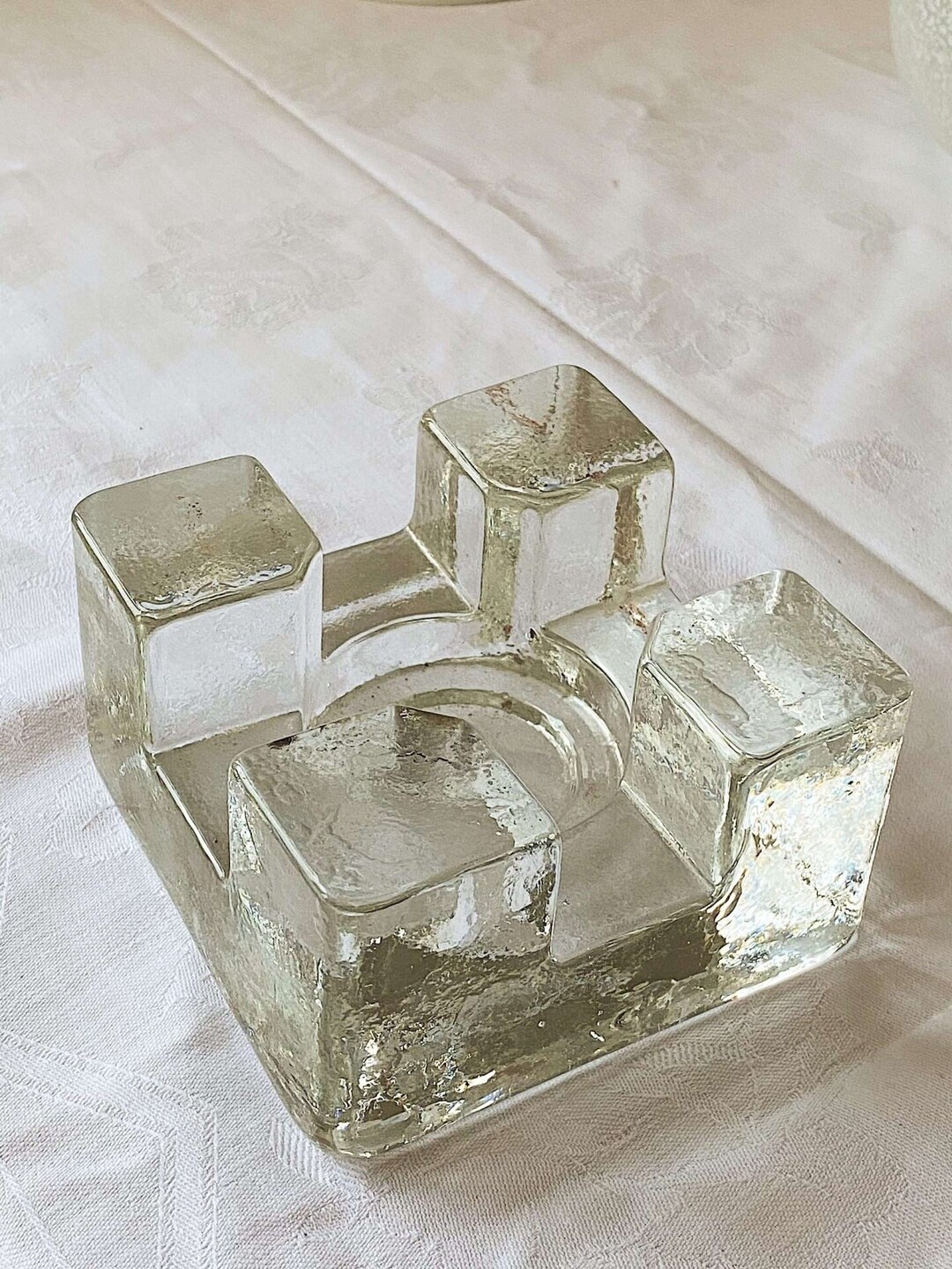 WIESENTHALHUTTE Mid Century Ice Block Heavyweight Glass 60s Candle