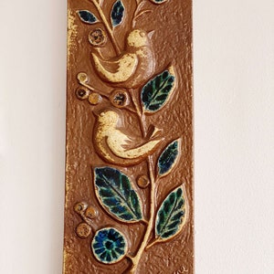 Large Vintage mid century 70s handcrafted wall plaque from Pottery Stentoj Soholm Denmark signed by designer Arne Finne.