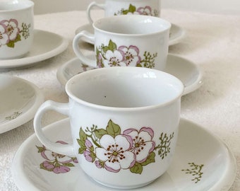 Vintage 60s floral porcelain coffee duo set from KAHLA Germany / 1 cup + 1 plate