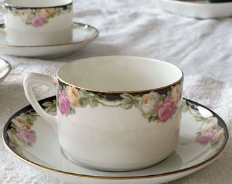 Collectible Antique Art Nouveau 1912 porcelain coffee duo set from Porsgrund Norway / 1 cup + 1 plate