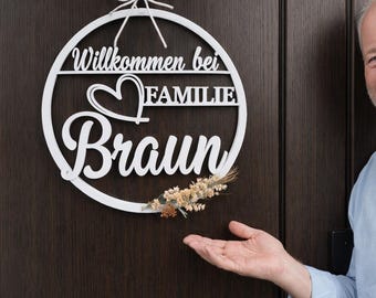 Family - Personalized Wreath for Door, WEATHERPROOF - | Door Wreath for Front Door with Name | Wall Decoration | Housewarming Gift | Wedding | Door Sign - TU3