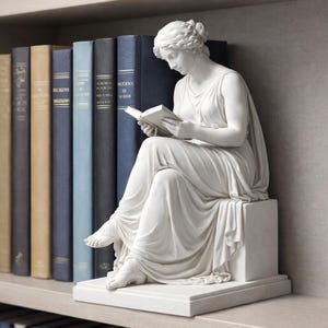 Bookend Statue – Reading Woman | PLA 3D Print, Monochrome | Book Holder Sculpture | Decor for Shelves & Offices - Ancient Greek Statue - BU1