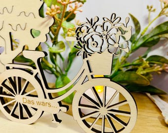 Geschenk -  Rente mit Fahrrad Baum Schild Geldgeschenk Lebensbaum Ruhestand - Holz Eigener Text Lasergraviert Endlich Rentner Ruhestand A111