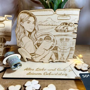 Geldcadeau voor je rijbewijs - Gepersonaliseerd gemaakt van hout - voucher rijbewijs, rijlessen, leren autorijden, verjaardagsgeldcadeau A56