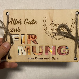Geldgeschenk zur FIRMUNG Personalisiert mit Namen Geschenkidee für Tante Onkel Oma und Opa Geldverpackung, Geldgeschenkhalter - A71