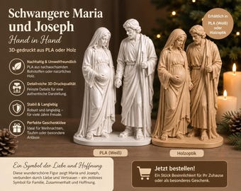 Schwangere Maria und Joseph Hand in Hand – Deko Figur PLA oder Holzoptik, katholische Weihnachtsdeko, Christliche Statue, Geschenk - BU40