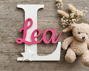 Door sign personalized with name / 3D name plate children's room / decorative letter with symbols tractor teddy stars ... PLA with adhesive dots