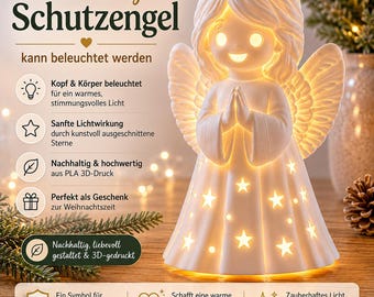 Leuchtender Schutzengel aus PLA | Teelichthalter für LED Teelicht | Engel Figur Deko | Geschenk für besondere Menschen - BU49