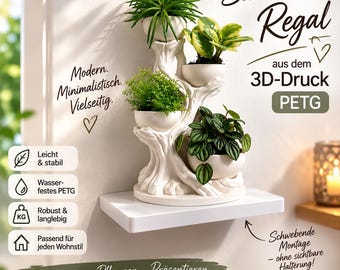 Floating shelf made of PETG | 3D printed wall shelf | Modern floating shelf | Plant shelf | Decorative shelf | Handmade in Germany - BV05