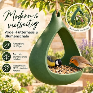 Modern hängande fågelholk, matare tillverkad av PETG, fågelmatningsstation och blomskål med dränering, trädgårdsdekoration - fågelskådning - BV75