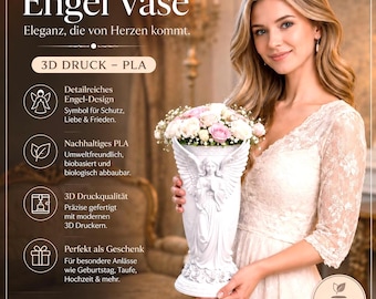 Large Baroque-style angel vase – Floral vase with roses – Elegant home decor – Detailed 3D-printed artwork PETG – Gift - GR21
