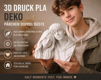Personalized Couple Bust 3D Print – Custom Photo Sculpture for Children, Teenagers & Adults – Unique Keepsake – Anniversary