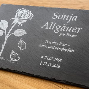 Sad Rose - Urn Gravestone, Memorial Plaque Natural Slate, with Stand - Personalized - 30 x 20 cm Weatherproof GR12