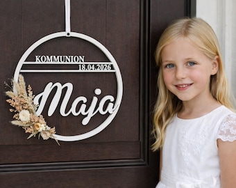 パーソナライズされた聖体拝領用リース | 名前と日付入り堅信礼ドアリース | ドアや窓の装飾 | 聖体拝領ギフト - TU2