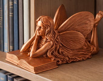 Angel Bookend made of Resin/PLA – Decorative Guardian Angel on Book – Gift Idea, Decorative Angel Figurine/Statue – Gift for Book Lovers BU3