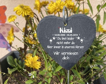 Memorial plaque, slate stake, heart-shaped gravestone, memorial plaque, stone slate plaque, engraving, personalized memorial stone with custom text, grave decoration A96