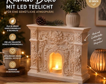 Decorative fireplace with LED tea light | Christmas decoration made from PLA 3D print | Mini fireplace | Winter decoration | Table decoration | Handmade - BV04