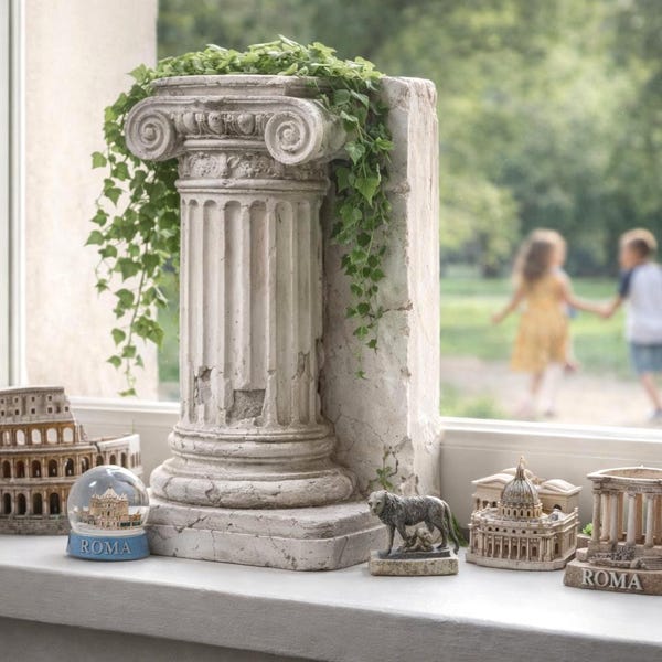 Sujetalibros antiguo con forma de columna romana y acabado craquelado – Sujetalibros de estilo vintage macizo – Idea de regalo para amantes de los libros / Soporte para plantas - BL02
