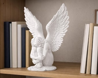 Crouching Angel Woman with Wings – Mourning Angel Figurine made of PLA – Grave Decoration Memorial Spiritual Decoration for Home – EA3